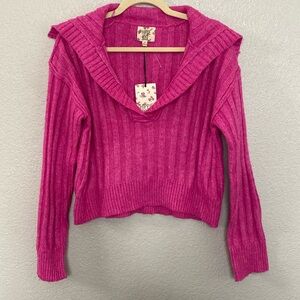 Pink Rose Sweater with collar Size Medium Fuchsia